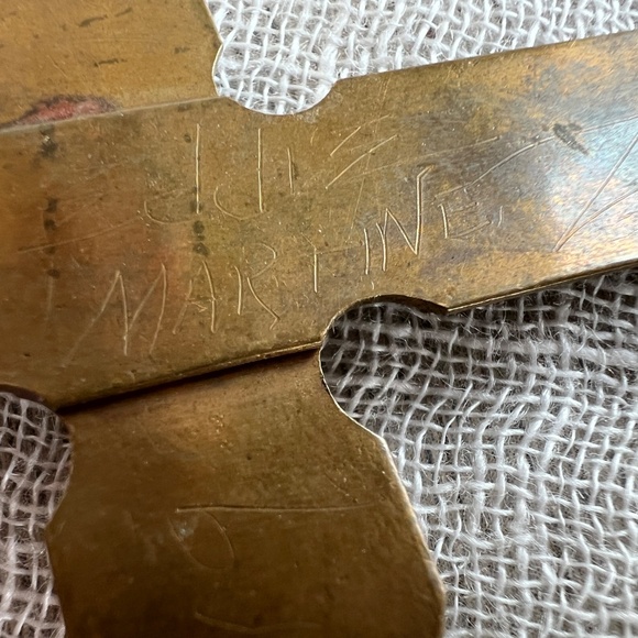 Vintage Handmade Brass Cross Pendant Signed Eddie Martinez 1993 Glass & Bezel - Picture 12 of 13